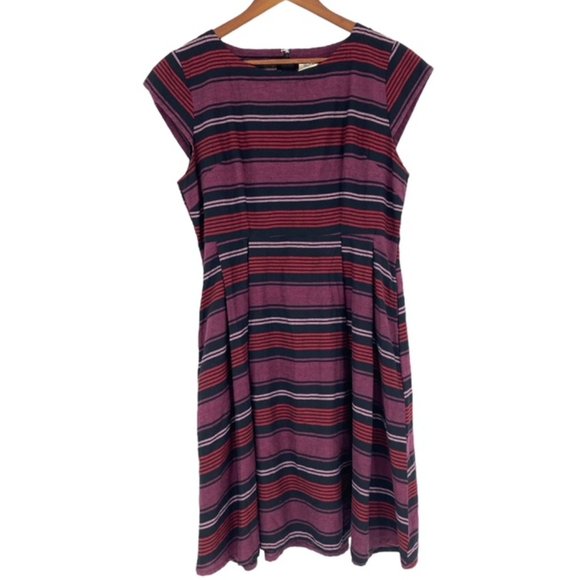 Mata Traders Devonshire Fit & Flare Striped Mini Dress Pockets Sinched Size L. - Picture 2 of 10